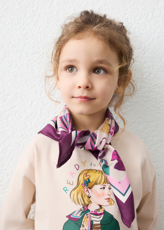 Блуза со марама - беж/лила, 4 (104cm)